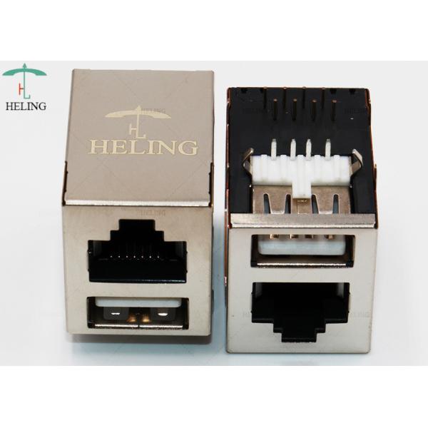 China Right Angle USB Combo Female RJ45 Jack Connector With Yellow / Green LED factory