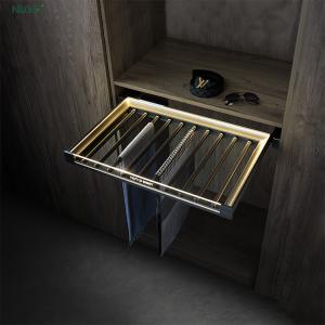 China Light Pull Out Pants Organizer Glass Trouser Rack for Wardrobe Clothes Storage on sale