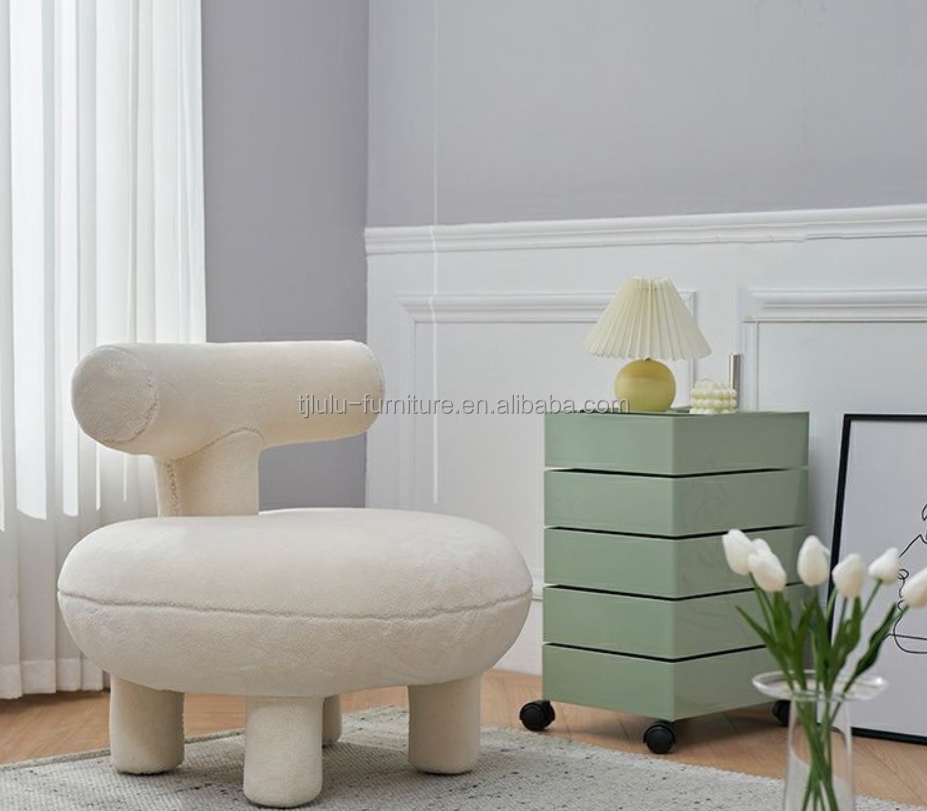 Solid Wood Dining Sofa Chair in Modern Nordic Lamb Wool Style for Waiting and Dining Room