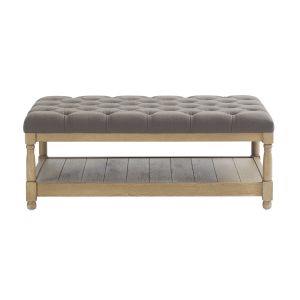 China Upholstered Tufted Coffee Table Ottoman Modern Design With Wooden Shelf factory