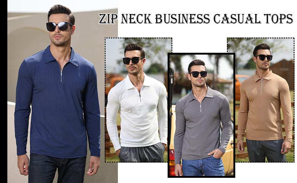 Custom Polo T Shirt for Men Luxury Half Zip Up Neck Ribbed Business Casual Tee Shirts
