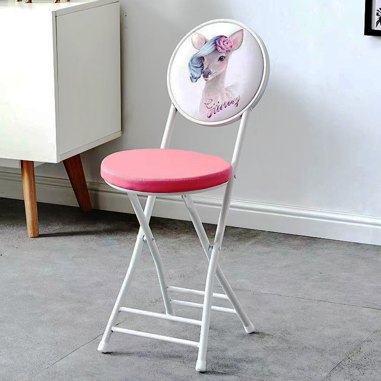 Outdoor Furniture Portable Folding Metal Frame Leather Round Stool Chair with Cushion