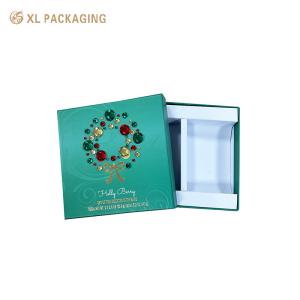 China Custom Green Luxury Packaging Christmas Wrapping Decoration Bows Gold Hot Stamping Lid And Base Boxes For Cosmetic factory