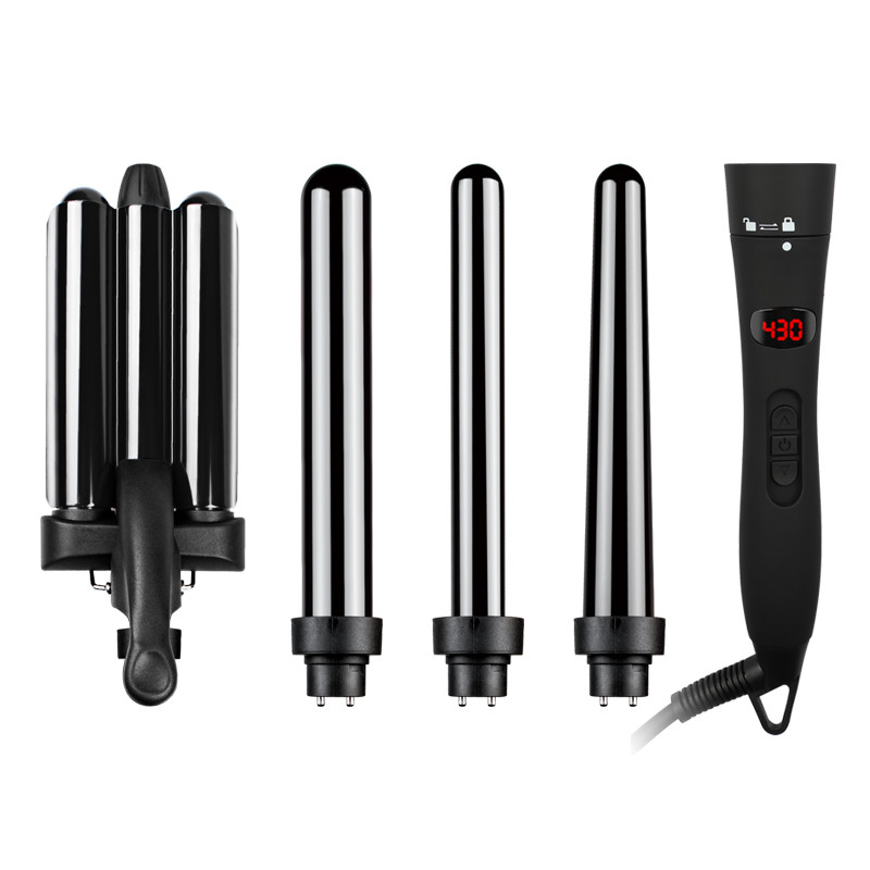 Ceramic Tourmaline Barrels Interchangeable Curling Iron Set LCD Temp Control