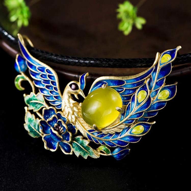 Gold Plated Fashion Enamel Phoenix Pendant Necklace with Silver Chain 18 inches(P6050602)