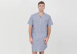 Stripeed Design Mens Short Sleeve Nightshirts Button Placket Embroidery Curved