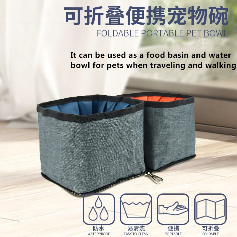 Foldable Portable Oxford Cloth Pet Feeder Bowls Dry Wet Depart