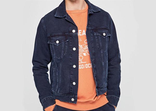 Mid Wash Denim Mens Button Through Jacket Trucker Seams Bleaching Indigo Long
