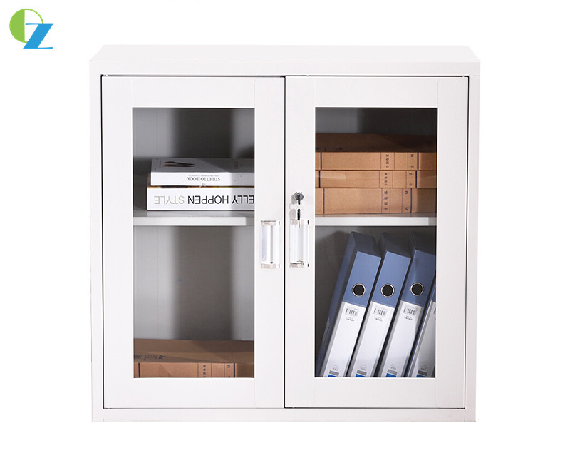 Short 1mm Thickness Steel Office Cupboard 2 Glass Door Metal Filing Cabinet