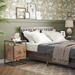 Glass Top Nightstands with Cabinet for Sale, Industrial Side Table for Bedroom,