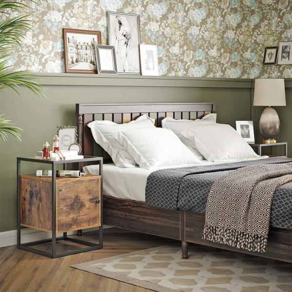 Glass Top Nightstands with Cabinet for Sale, Industrial Side Table for Bedroom,