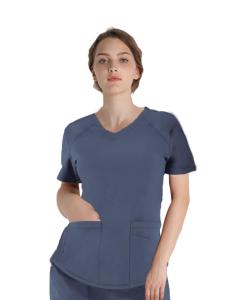 China 180 GSM Polyester 62% Rayon 33% Spandex 5% Women Plain Nurse Short Sleeve Uniform Antimicrobial Wrinkle-free factory