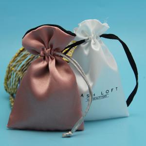 China Rose Gold Silk Satin Crystal Aura Packaging Drawstring Bag factory