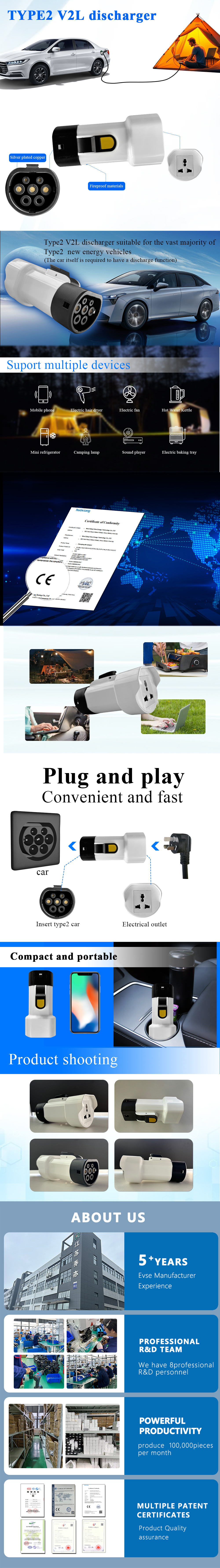 MG 4 EV Electric Vehicle Load Discharge Gun 2 V2L Plug Adaptor 16A Type2 110-250V 3.5kw EV Adapter Discharger Condition