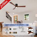 Modern 3 Blade Natural Wood LED Flush Mounted Ceiling Fan with 5 Speeds DC Motor