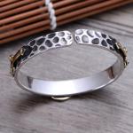 925 Silver Golden Two Tone Women Open Cuff Bracelet Cross Madonna Style (057402)