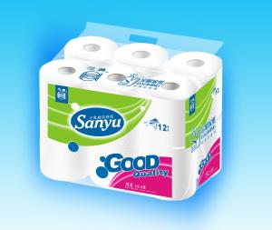 China 90g White Recycle Tissue Paper Roll of Small Dots Embossed , 12roll per bag factory