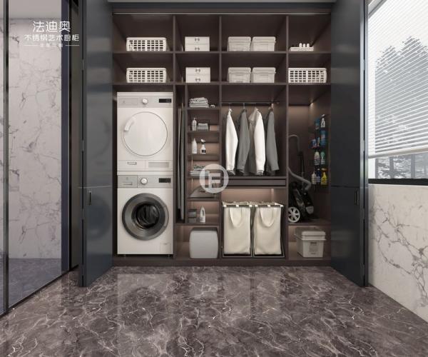 Fadior Crystal Ink Grey Stainless Steel Laundry Cabinet with Sliding Doors And