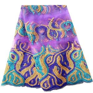 China wholesale embroidery sequin lace fabric for wedding dress/ garment factory