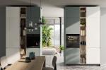 Mint Green stylish PET Kitchen Cabinets Fitted With Wood Dining Table