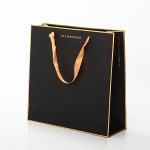 China Luxury Hot Stamping Printed Paper Shopping Bags With Ribbon Handle Custom Size factory