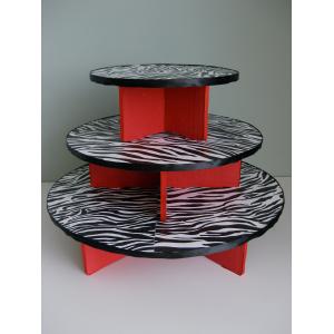 3 Tier Cardboard Cake Stand Zebra Pattern Customized Size Round Shape