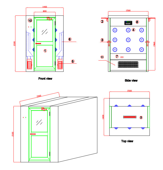 800W Two Person Cleanroom Air Shower 0-99s Adjustable Air Shower Time For Industrial