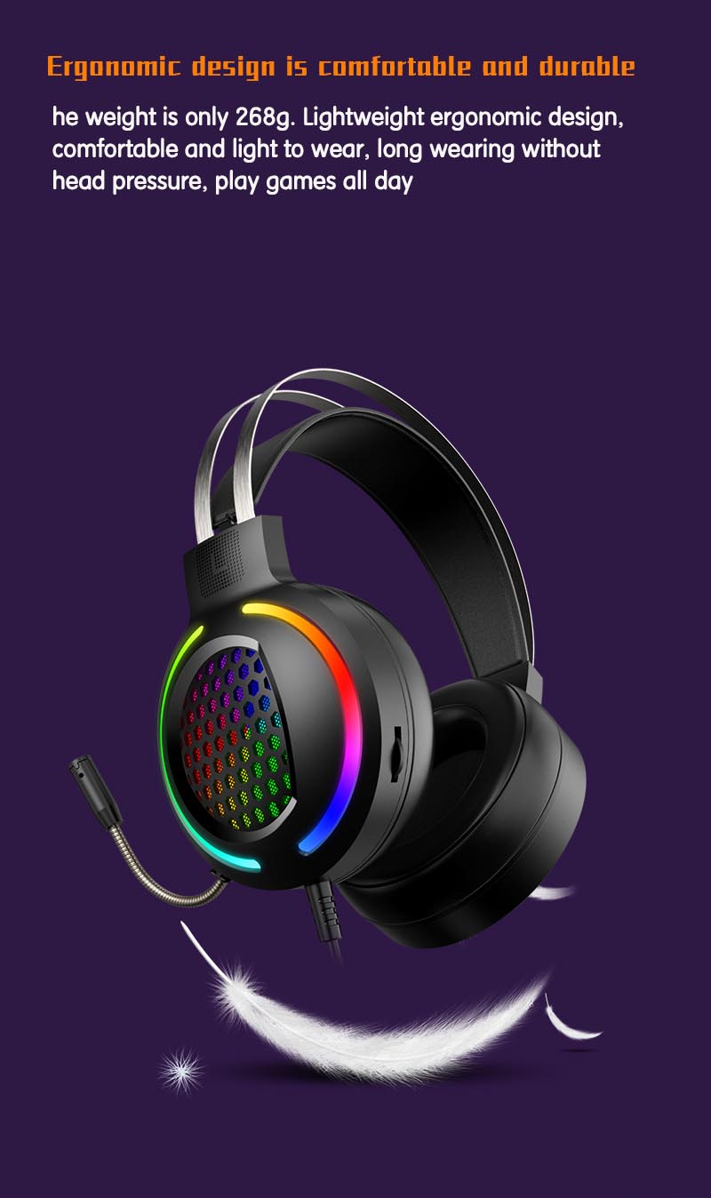 Headphone with Built-in Cable USB Wired HIFI 7.1 Speaker Microphone Gaming RGB Headset