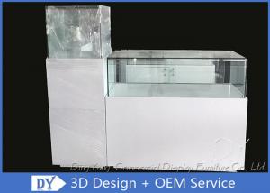 China Glossy White Square / Rectangle Custom Glass Display Cases With Shelf Inside factory