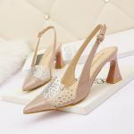 3668-7 Korean Fashion Pointed Shallow Mouth High Heels Rhinestone Net Red Thin