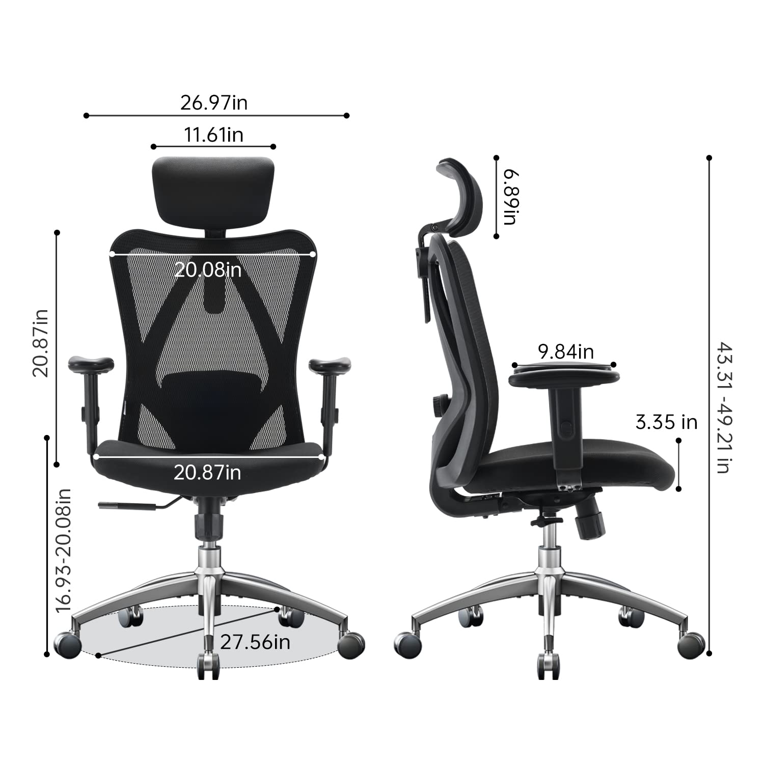 2D Armrest Lumbar Support Adjustable Headrest Swivel Tilt Office Chair for Big and Tall People