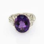 Gemstone Silver Jewelry 10mmx12mm Purple and Clear Cubic Zircon Ring(FR0180)
