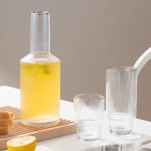 China Ripple Bedside Water Carafe And Glass Set 30Oz Hand Blown Gold Or Silver Rim factory