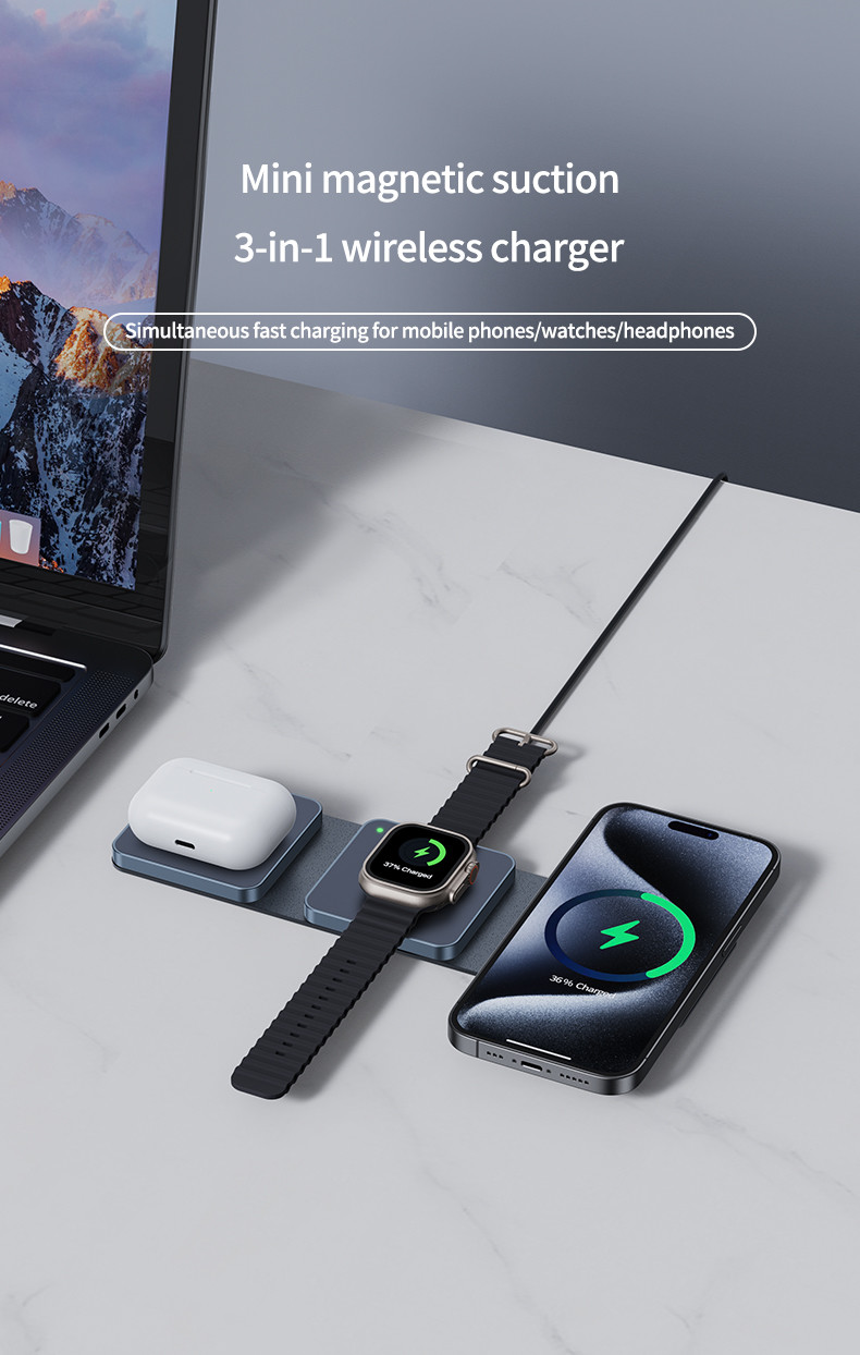 Compact Foldable Wireless Travel Charger with Qi Wireless Charging