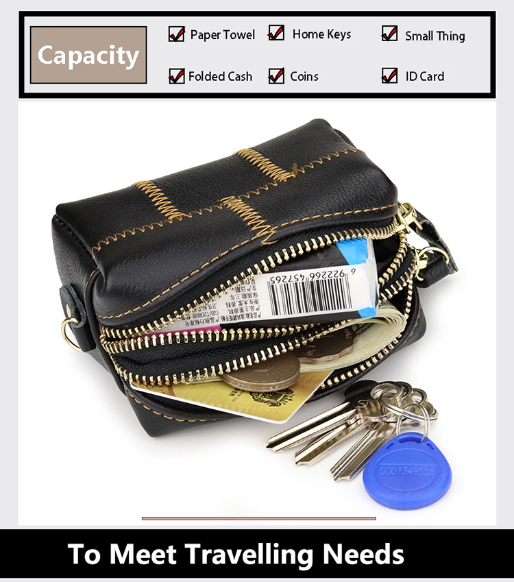 Zipper Hasp Closure Small Women's Genuine Leather Keychain Pouch with Creative Purse