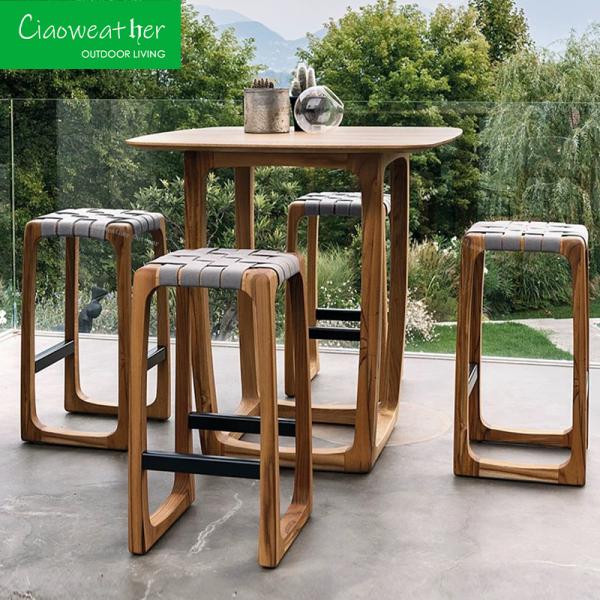 Aluminum Teakwood Dining Room Set Modern Design High Bar Tables and Chairs for