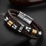 High quality body jewelry double stainless steel woven leather bracelet with