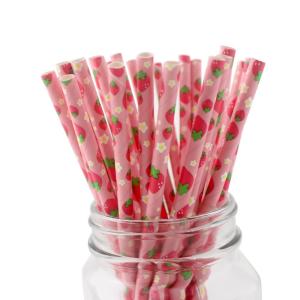 Fruits Pattern Pink Paper Straws Non Toxic Recyclable And Biodegradable