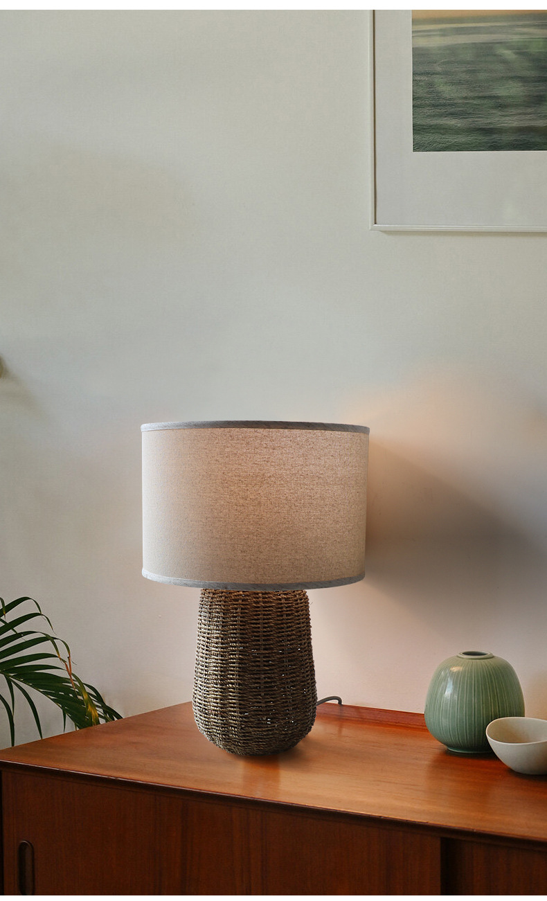 Sustainable Rattan Table Lamp , Durable Rattan Bedside Light Switch Control