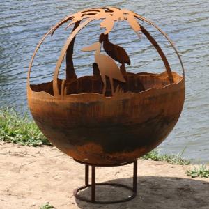 China Rustic Red 100cm Weathered Steel Fire Pit Wood Burning Heavy Duty factory