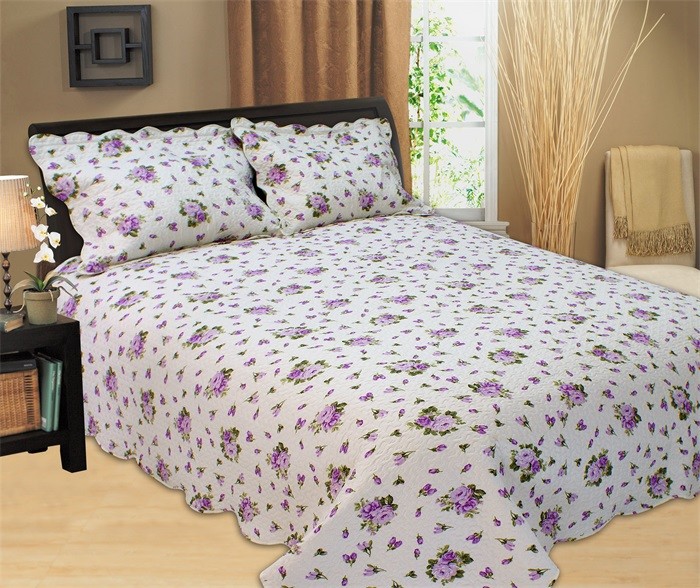 Purple Flowers Full Size Bed Sets Soft Comfortable With 100% Polyester Material