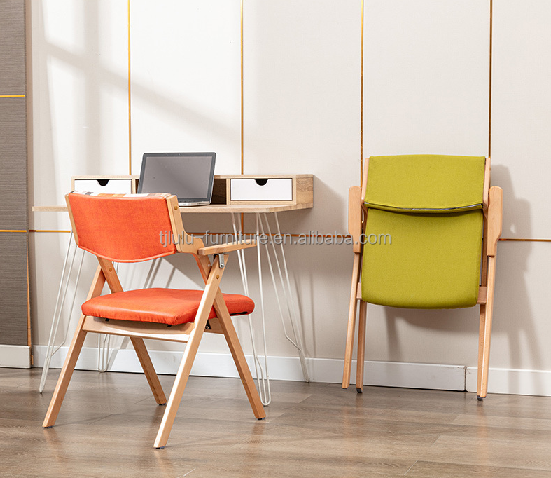Foldable Chair Fabric Oak Wood Metal Folding Dining Chairs For Events W50*D60*H82CM Dining Room Furniture