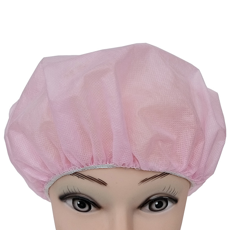 Pink Color Disposable Medical Caps / Round Non Woven Bouffant Cap