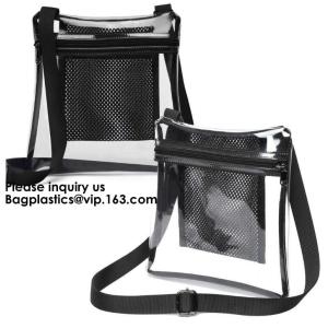 China Clear Sling Bag PVC Tote Bag With Interior Mesh Bag And Shoulder Strap,Clear PVC large handbag with small pouch factory