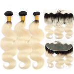 Enropean Virgin Human Hair Extensions 13 X 6 Lace Frontal 1B / 613 Color