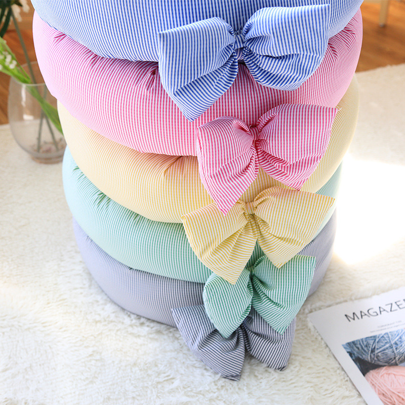 Cute Bows Stripes Dog Beds Cotton Flocked Round Pet Cushion