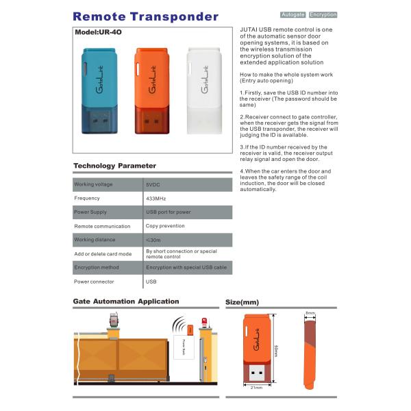 UR-4O Auto Sensing USB Transmitter 433 MHz 30m For Auto Gate System Auto Open