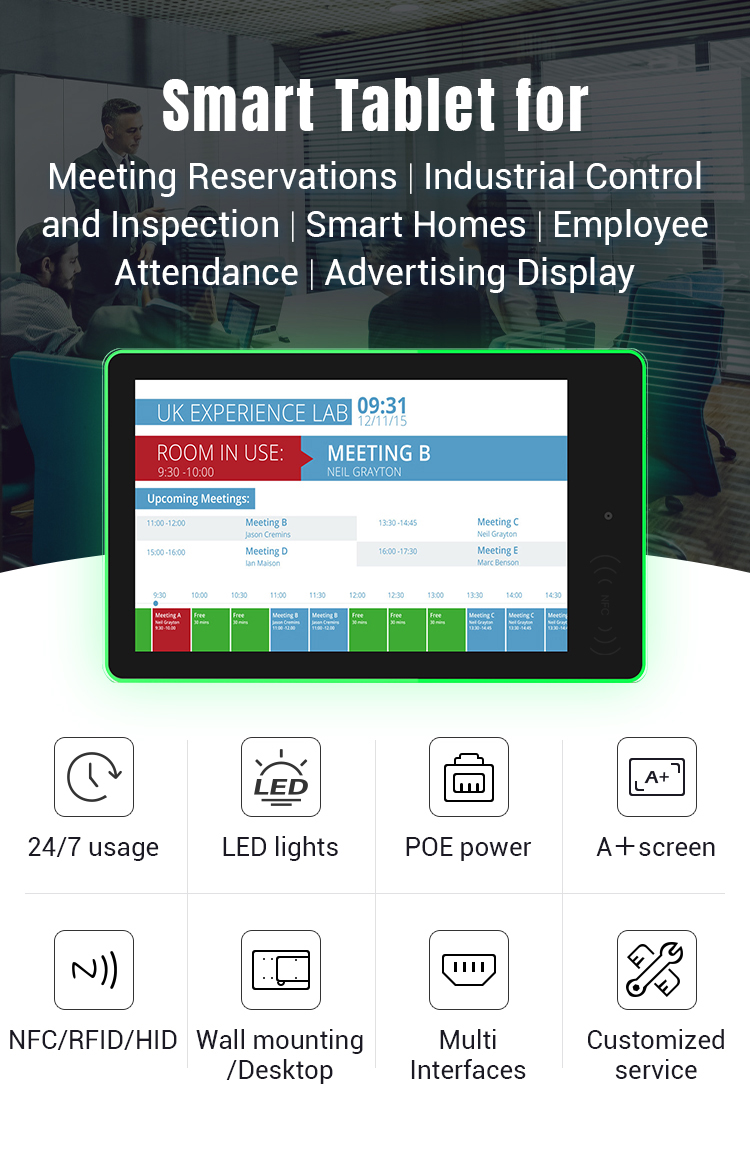 10.1 Inch Android Meeting Room Tablet with LED Light Bar Wall Mount