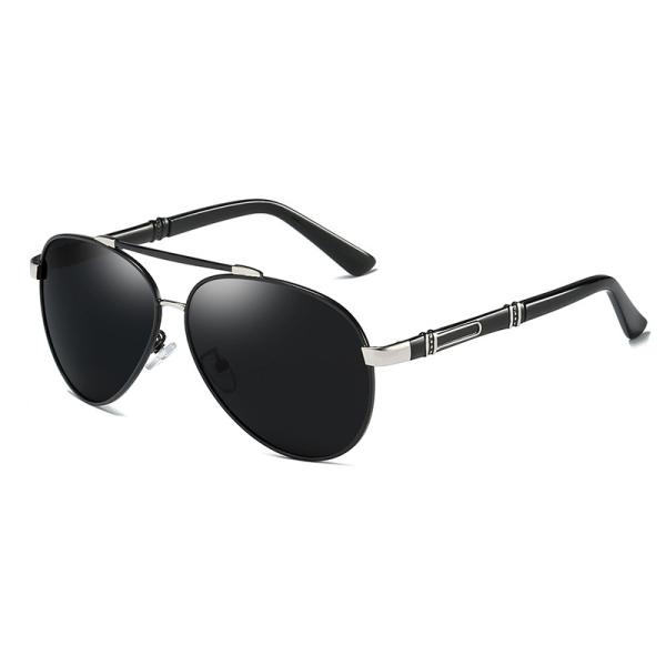Fashion Metal Frame Polarized Sunglasses Black UV400 Oversized Metal Frame