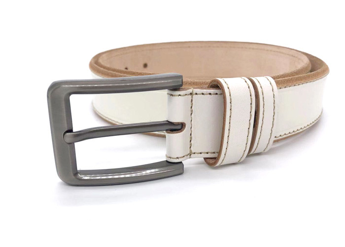 White Mens Casual Leather Belt For Work Dress 1 1/2” Wide 4MM Thick Alloy Prong Buckle